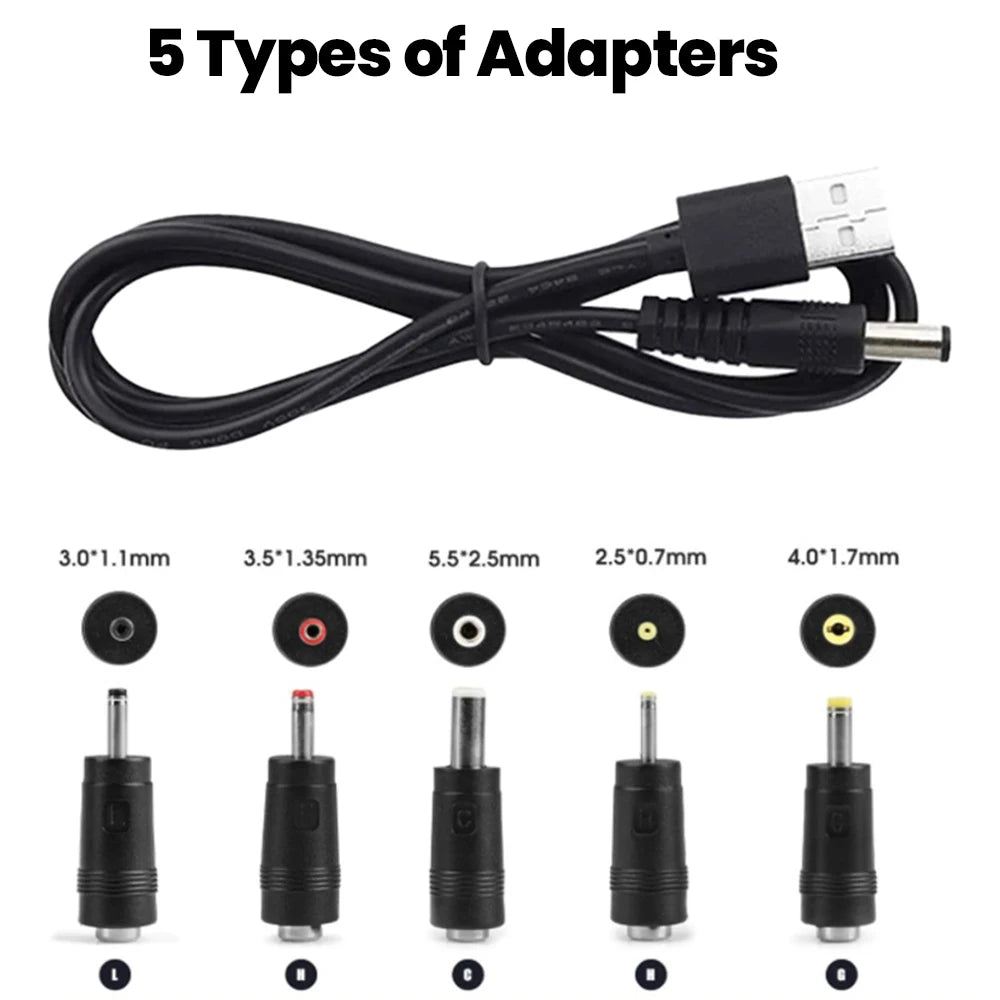 5 in 1 USB to 5V DC Power Cable 5.5 * 2.5mm Jack Charging Cord with 5 Selectable Connector Universal Power Cable for TV Box