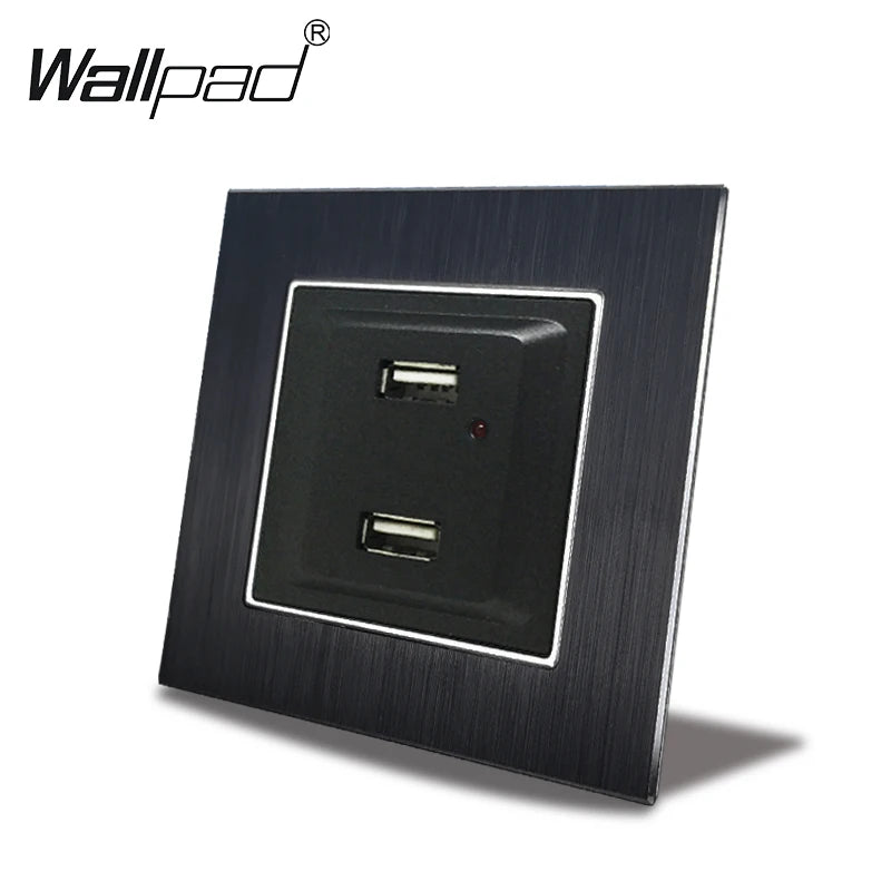 Euro USB Type-C Socket Black Matte Metal Panel Double Triple Electrical Wall SocketS EU Type A+C Outlet with Cap Cover Round Box