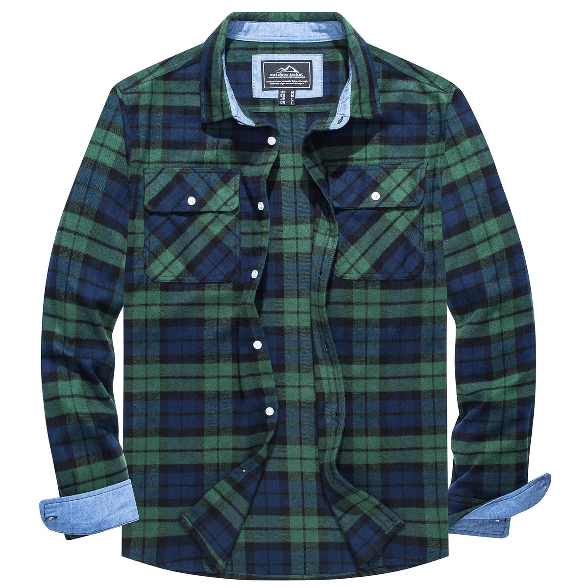 MAGCOMSEN Autumn Windproof Men's Flannel Shirt Warm Long Sleeve Casual Plaid Shirts with Two Chest Pockets