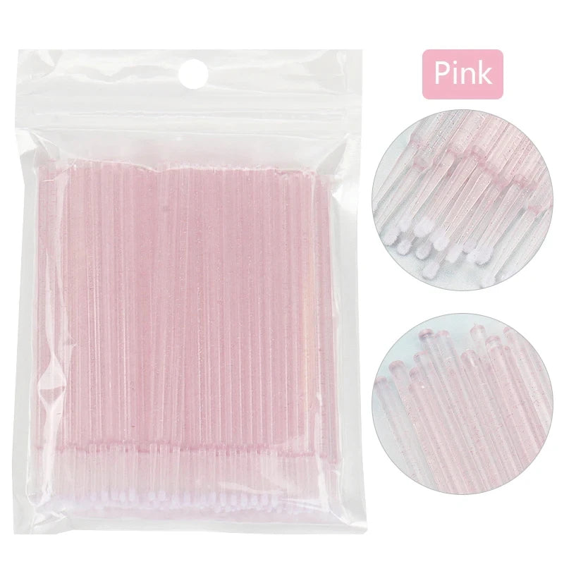 100Pcs Eyelash Cleaning Brush Lash Extension Micro Cotton Swab Individual Eyelashes Microbrush Beauty Makeup Clean Remover Tools