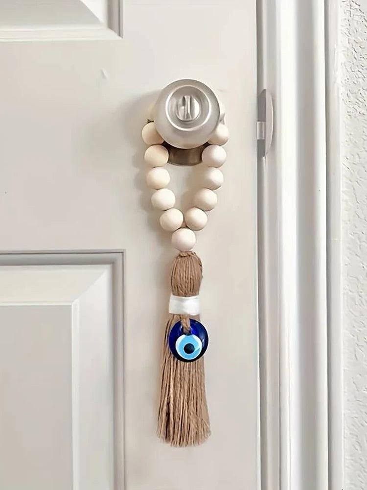 Wooden Patronus Amulet Tassel with Evil Eye Bead Door Handle Hanging Ornaments Modern Home Aesthetic Decor Home Decor Gift