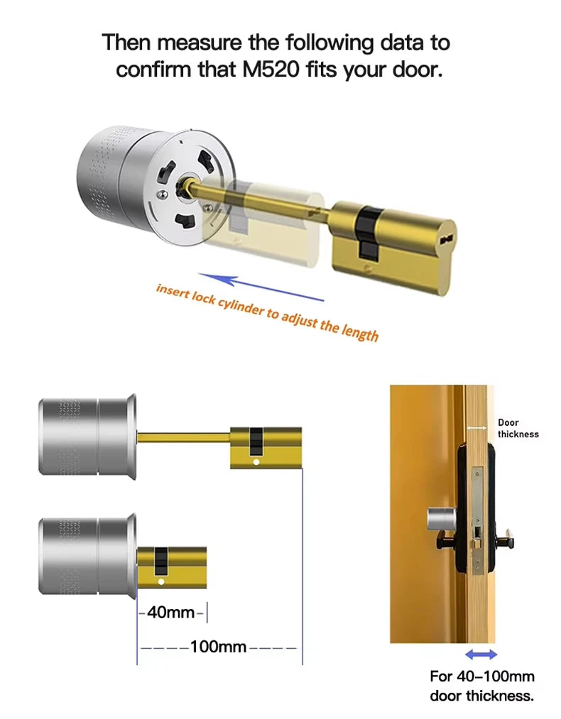 Wehere M521 Smart Door Lock Fingerprint Cylinder Bluetooth for Door 50-100mm Thickess Support TUYA TTlock Multiple Option