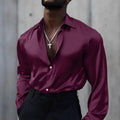2025 Spring Fashionable Mens Silk Shirt Stylish Solid Color Long Sleeve Button-up Shirts Men New Casual Turn-down Collar Shirt