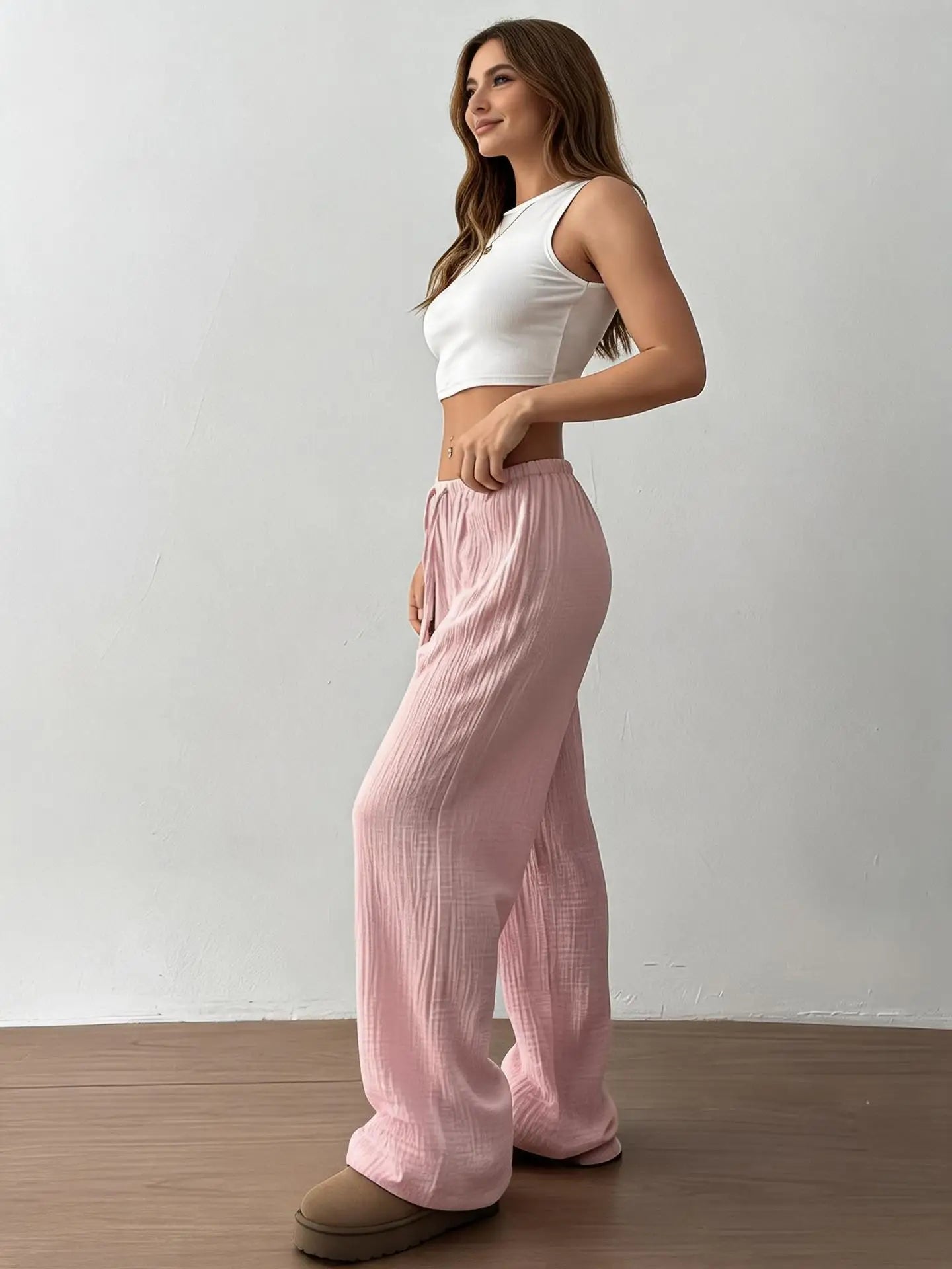 Summer Thin Texture Loose Pants Women High Waist Wide Leg Pants Women Casual Lazy Style Comfortable Breathable Trousers Women