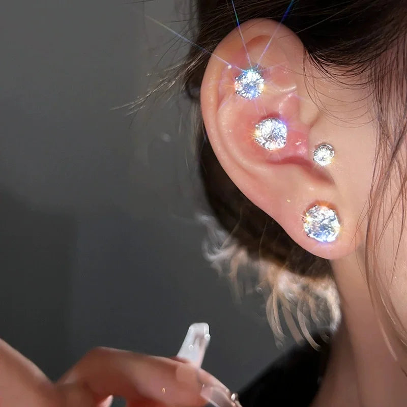 5/1pcs Magnetic No Piercing Required Earrings Adjustable Size Clip on Earrings 6-Prong Royal Crystal Design Perfect for Ear Bone