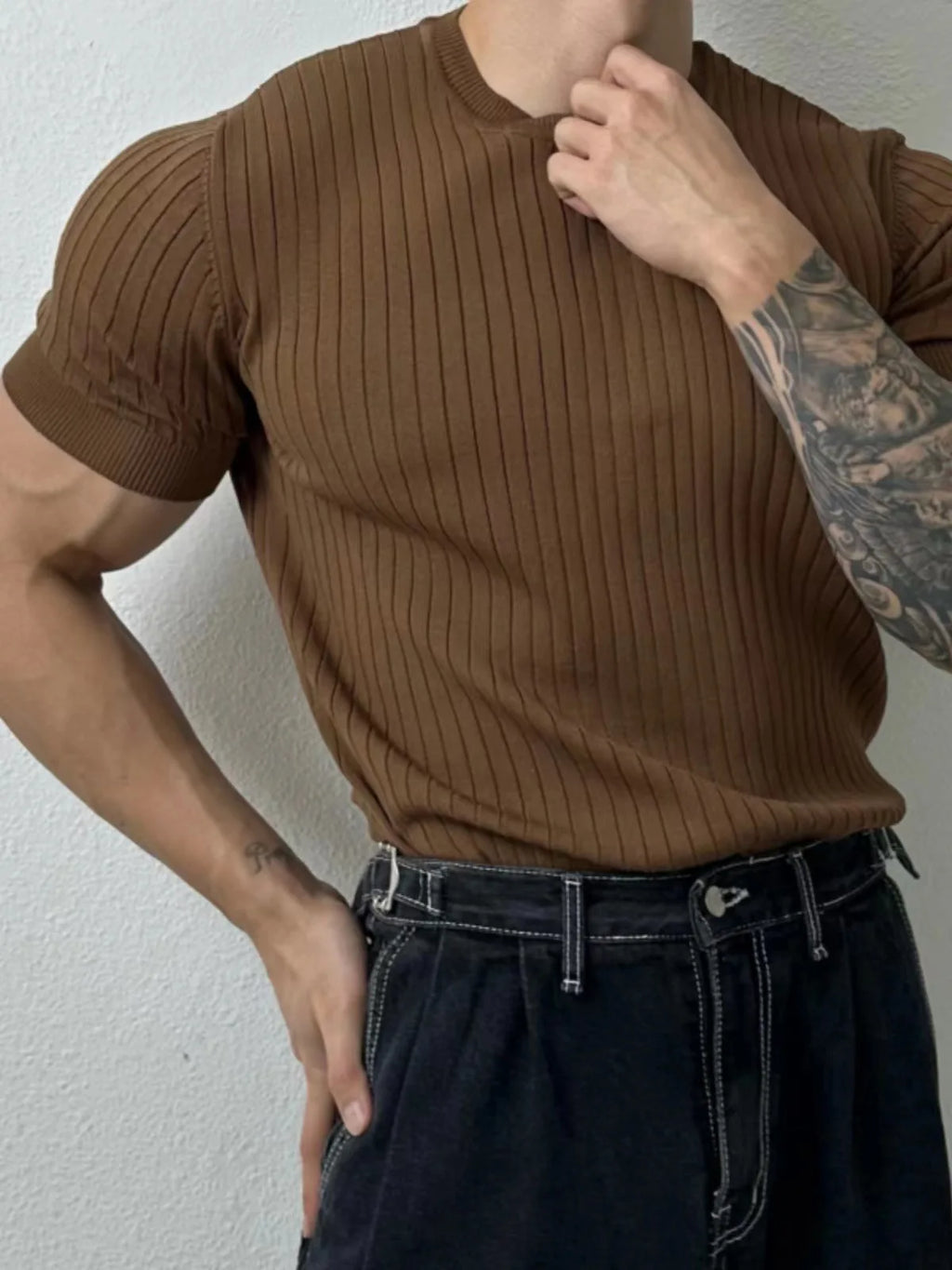 Trendy Polo Shirt for Men Summer Solid Color Top Versatile Knit Style Korean Short Sleeves Casual Fashion T-shirt