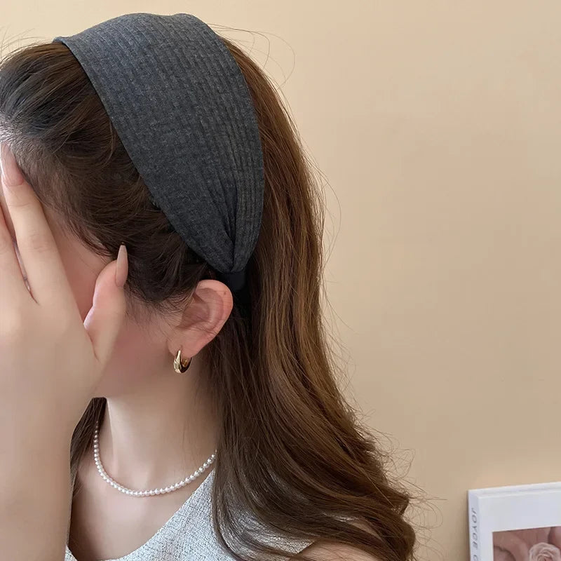 Solid Color Wide Edge Striped Yarn Headband High Head French Gentle Hair Accessory Popular Internet Celebrity Style