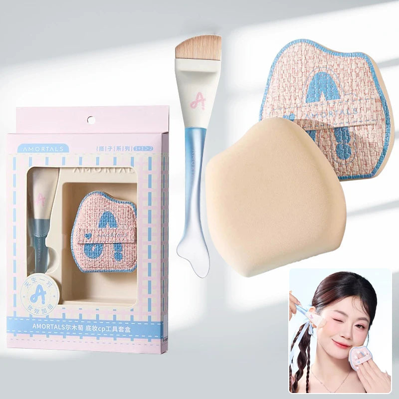 1/2 pcs Makeup Ultra-Thin Brush Set Foundation Brush With Traceless Sponge Powder Soft Puff Angled Head Makeup Brush Beauty Tool