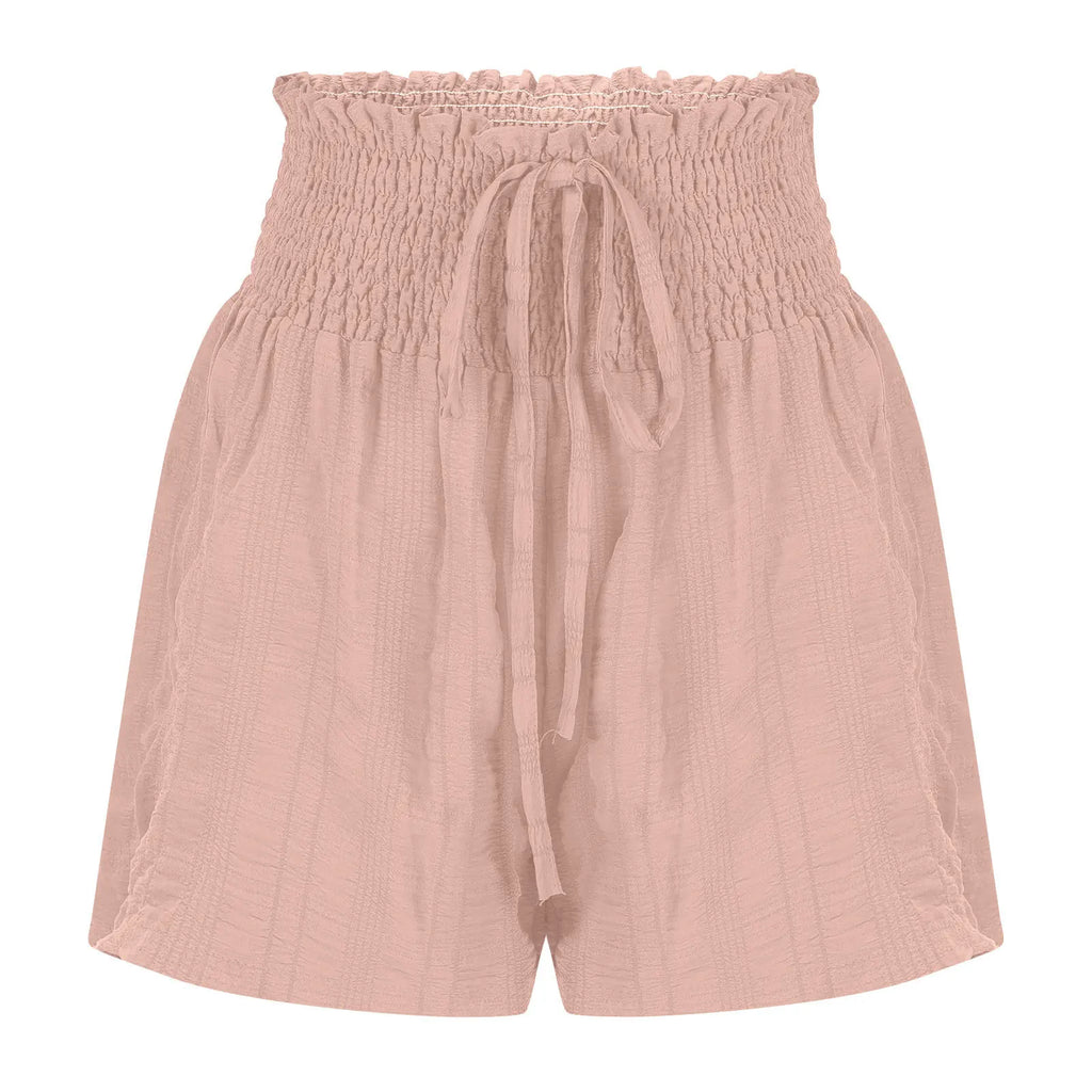 Women Casual High Waist Shorts Skirt Smocked Elastic Drawstring A-Line Flowy Short Skirt Pants Summer Solid Color Beach Skorts