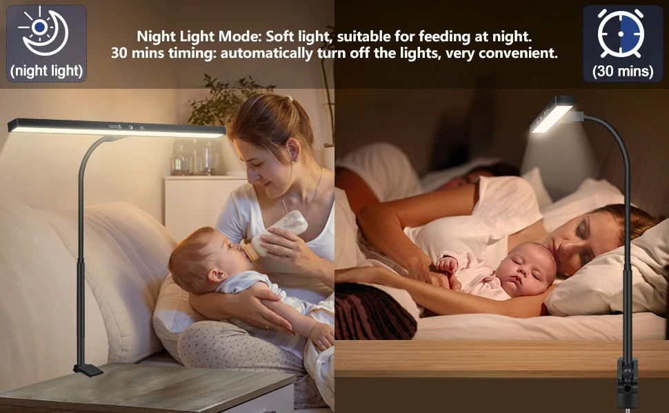 NEWACALOX EU/US 12V 24W Touch Control Desk Lamp with Clamp 360° Adjustable Gooseneck 3 Colors Table Light for Home Office Study