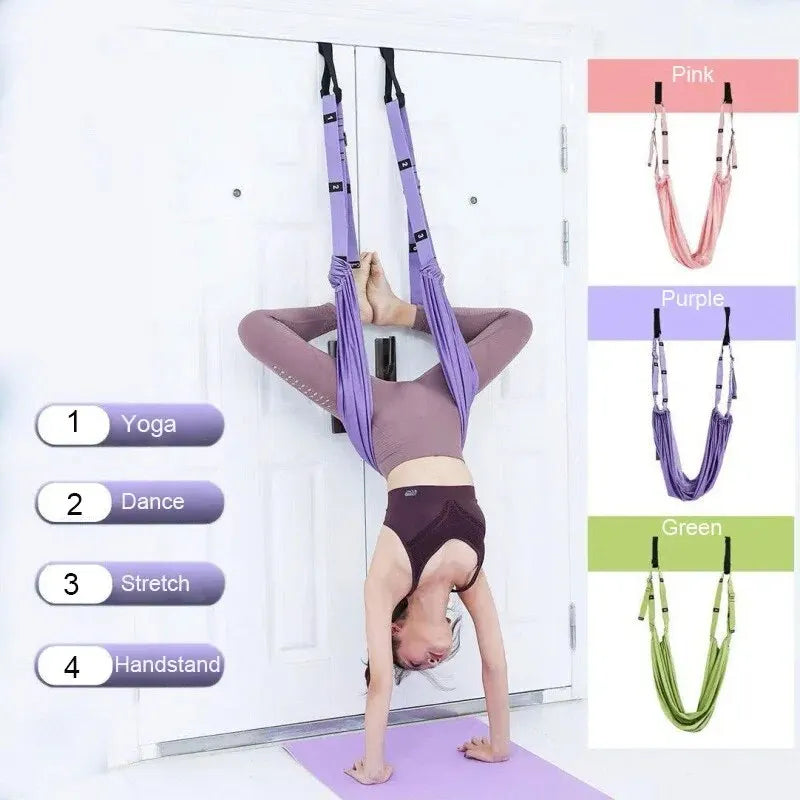 Adjustable Yoga Strap Stretch Band Fitness Hanging Rope Universal Elastic Stretch Door Hanging Yoga Belt Handstand Rope Training