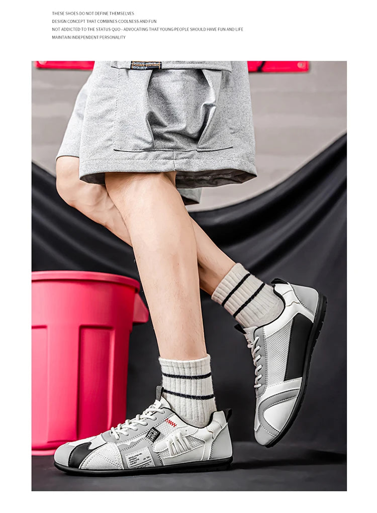 Men's Trendy Black and Gray Color-Blocked Mesh Breathable Casual Sports Shoes, Summer Thin Retro Forrest Gump Shoes, Lightweight Soft-Soled Shock-Absorbing Non-Slip Versatile Wear-Resistant Men's Shoes