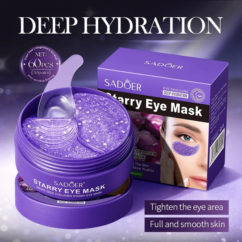 SADOER Starry Sky Eye Mask, 5 Types Optional Pearl/Hyaluronic Acid/Seaweed/24K Gold/Grape Seed, Anti Dark Circle Fine Lines Hydr