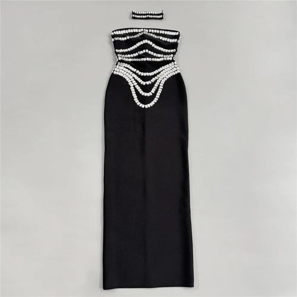 Women New Arrival Sexy Strapless Beading Bandage Dress Bodycon Clothes Club Party Evening Elegant Dresses