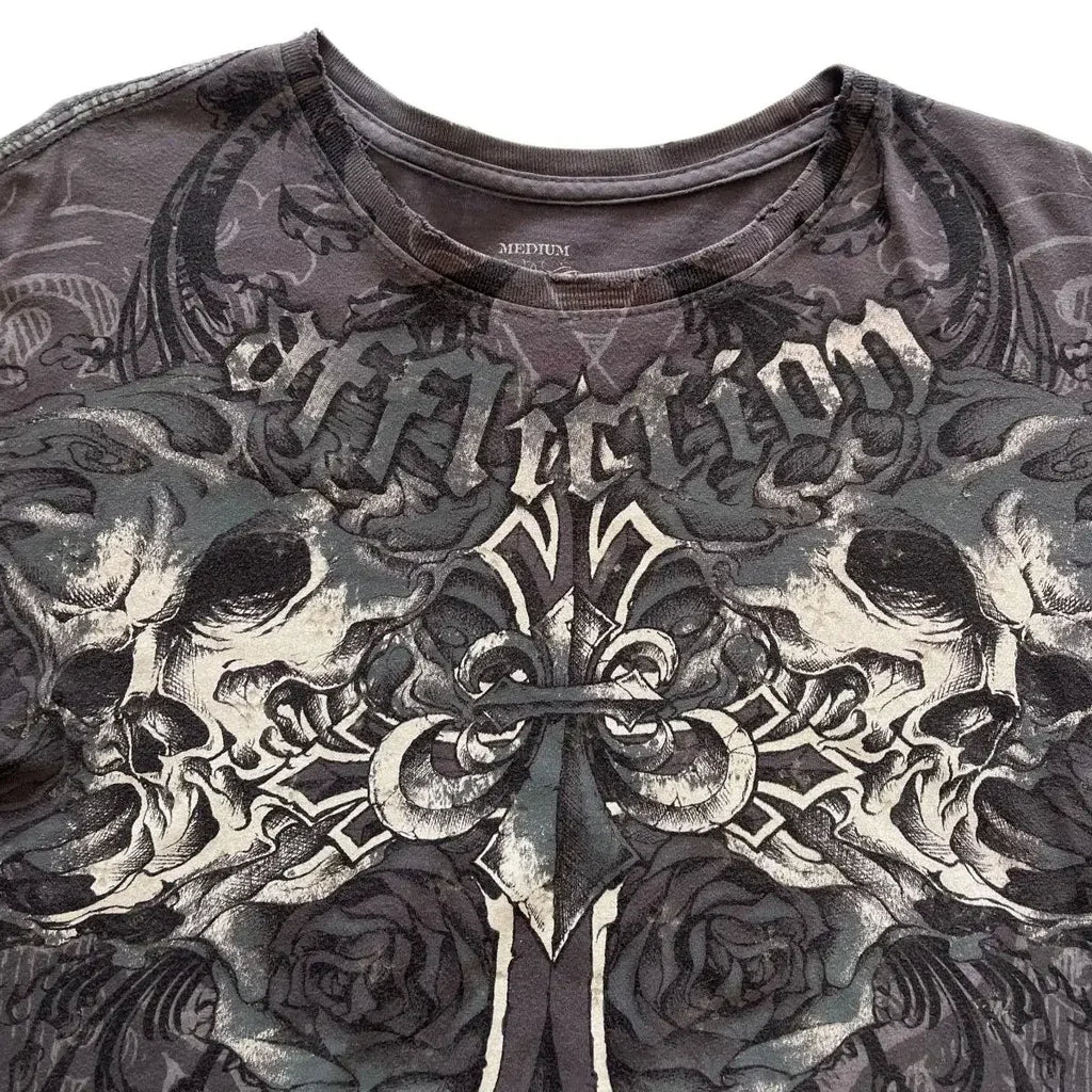 Affliction New Men Polo shirt Skull Graphic Harajuku Round Neck Oversized T Shirt Short Sleeve Tops Gothic Clothing Street Wear