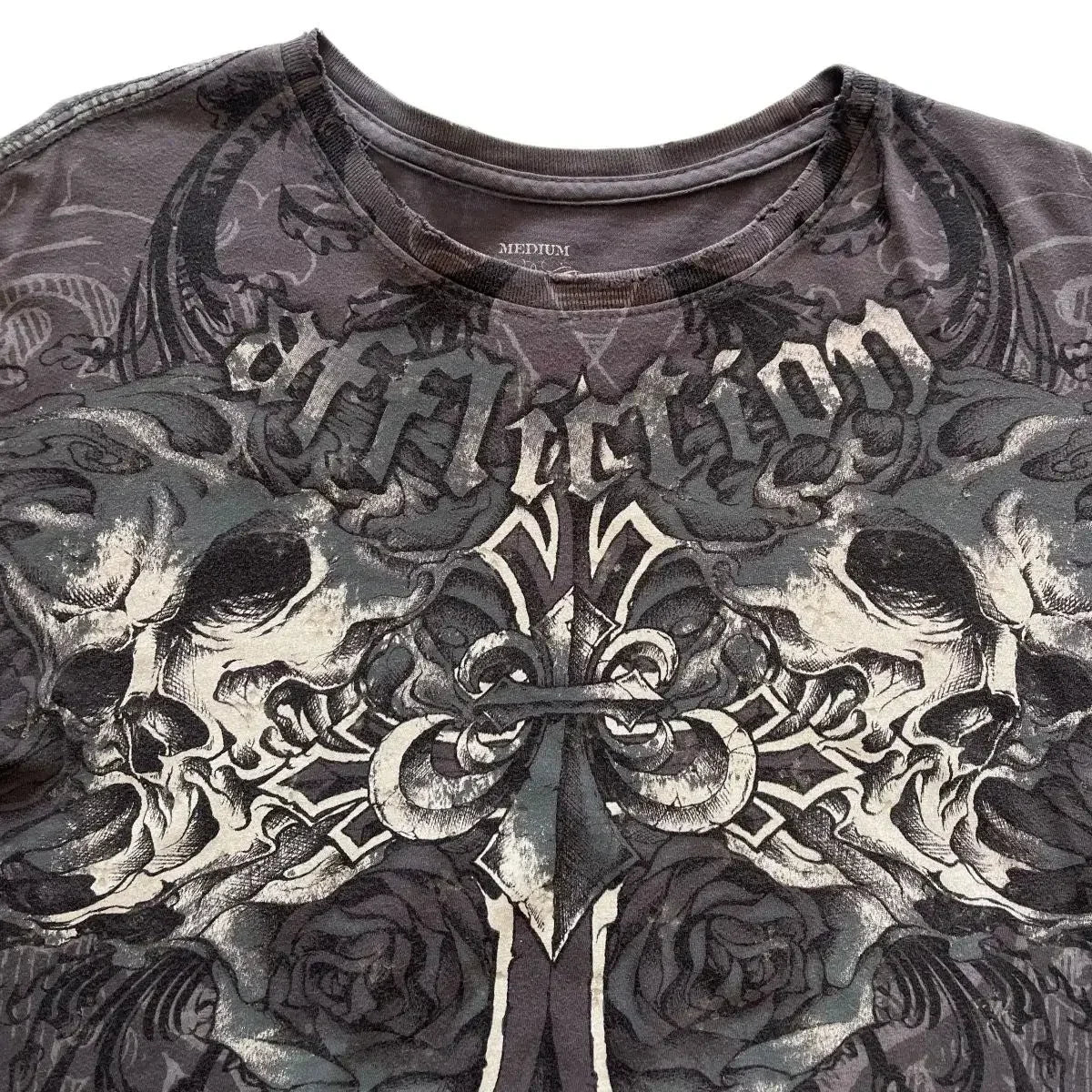 Affliction New Men Polo shirt Skull Graphic Harajuku Round Neck Oversized T Shirt Short Sleeve Tops Gothic Clothing Street Wear