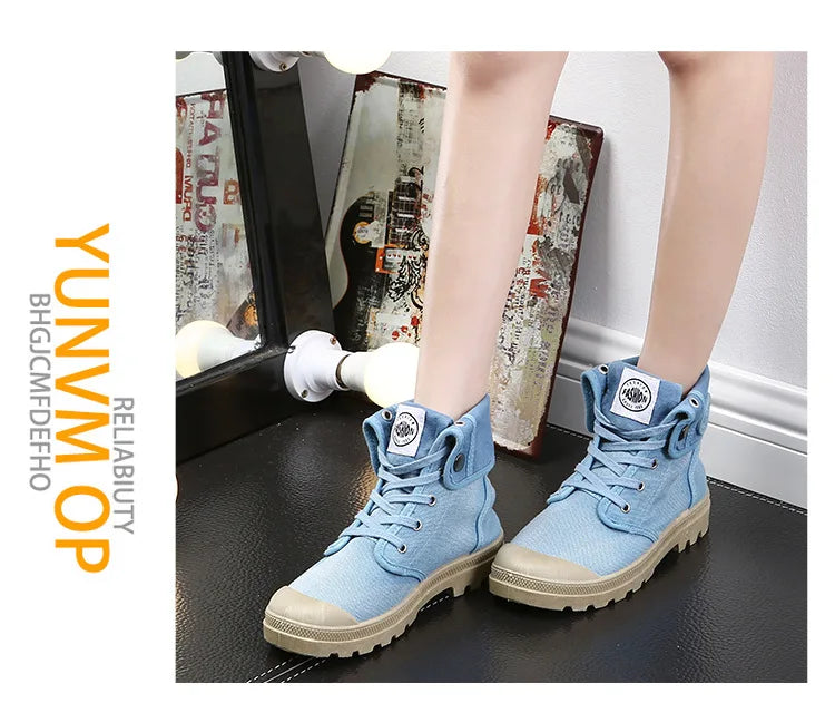 New Canvas Shoes Women Work Boots Palladium Style Fashion High-top Breathable Ankle Casual Shoes Female High Quality 35-41