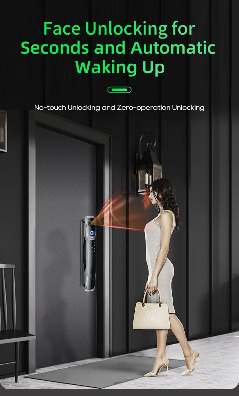 EGFirtor Smart Password Lock 3D Face Recognition Fingerprint IC Card Key Security Home Door Lock With Camera