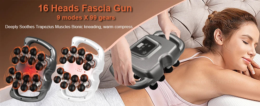 Fascia Gun Muscle Massager Gun High Frequency Waist Massage Machine Sixteen-head Body Shoulder Professional Fascia Massage Gun