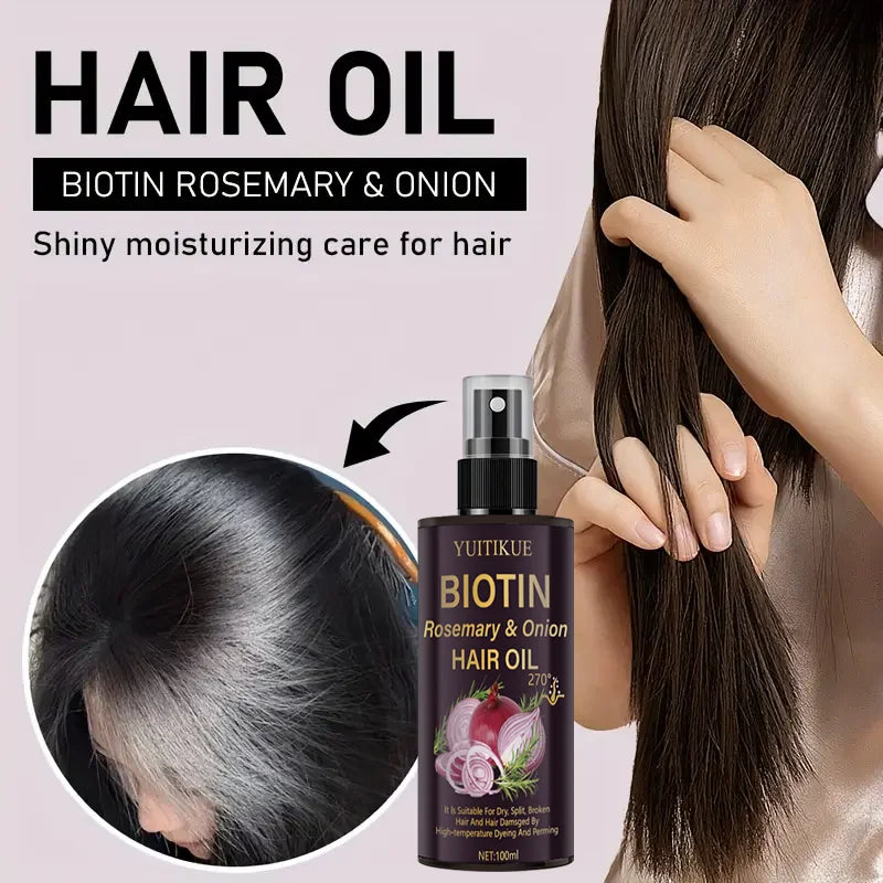 YUITIKUE Biotin Rosemary Onion Hair Oil 270° Heat Protection Nourishing Repair for Dry Split Damaged Hair Care