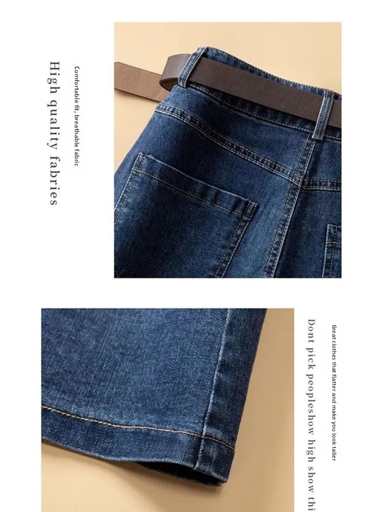 High Waist Washed Cotton Denim Skirt Mid-Length A-Line Women's Skirt Spring Summer New Style Casual Pure Color Button Design