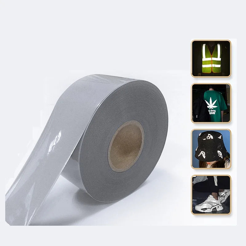 2.5cm/5cm/10cm DIY HTP Reflective Heat Transfer Vinyl Grey Strip Night Fluorescent Protective Warning Self-adhesive Tape