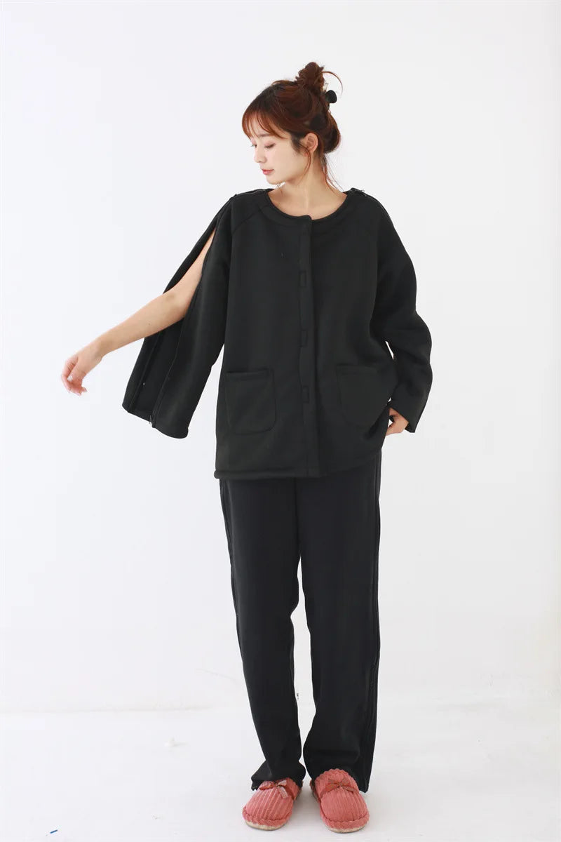 Easy Wear Care Pants for Elderly with Fall/Winter Thin Velvet Paralysis Bedridden Patients and Leg Fracture/Operation Recovery