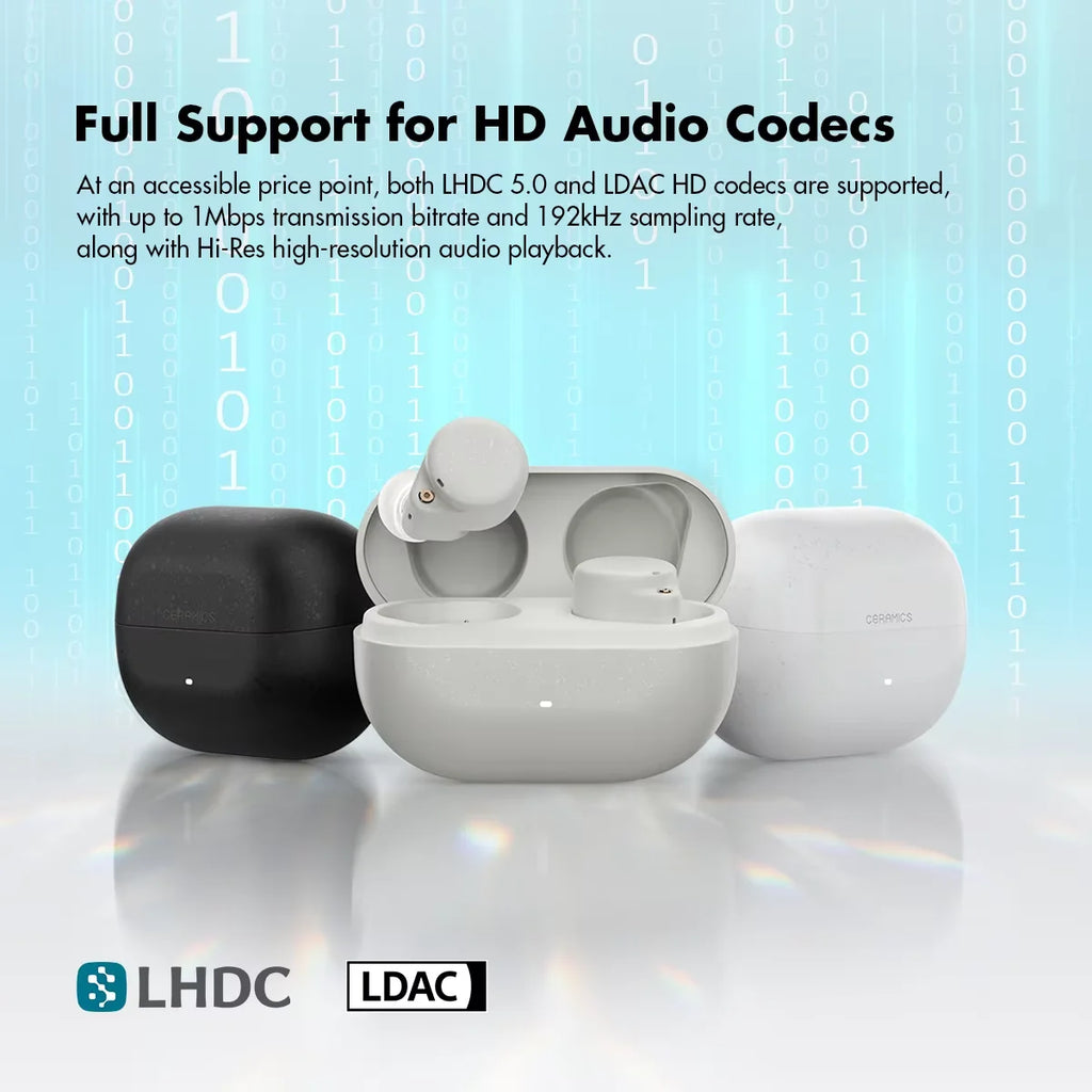 ROSESELSA Ceramics Ultra True Wireless Earbuds, Hi-Res LDAC/LHDC Audio, HR+ Planck Driv，50dB Hybrid ANC Earphones,4 Mic AI Call