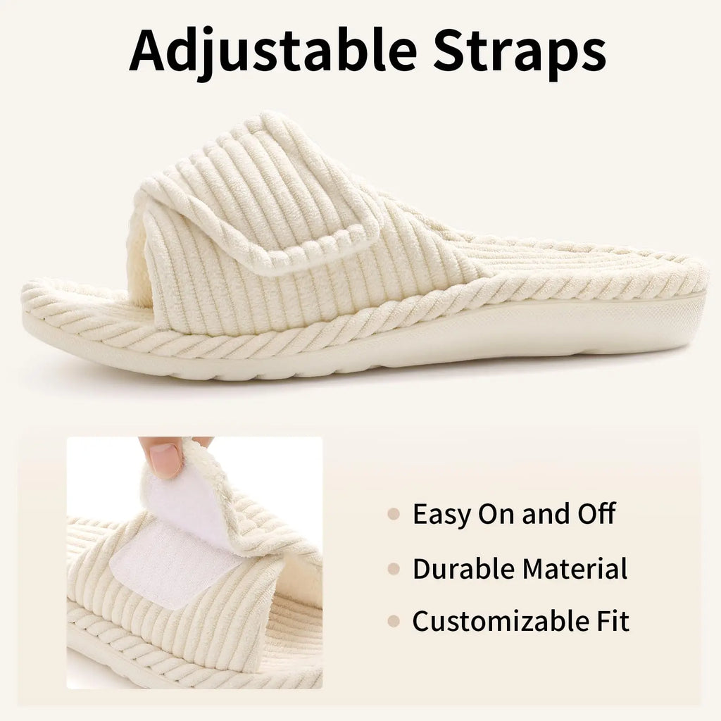 Bebealy Women's Orthopedic Slippers Winter Adjustable Memory Foam Slippers With Arch Support Lady Open Toe Bedroom Houes Slipper