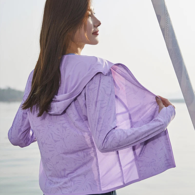 UPF45 UV Sun Protection Clothing Women's Zip Up thin Hoodie Long Sleeve Seatshirt Light Outdoor Fishing Running Hiking Jacket