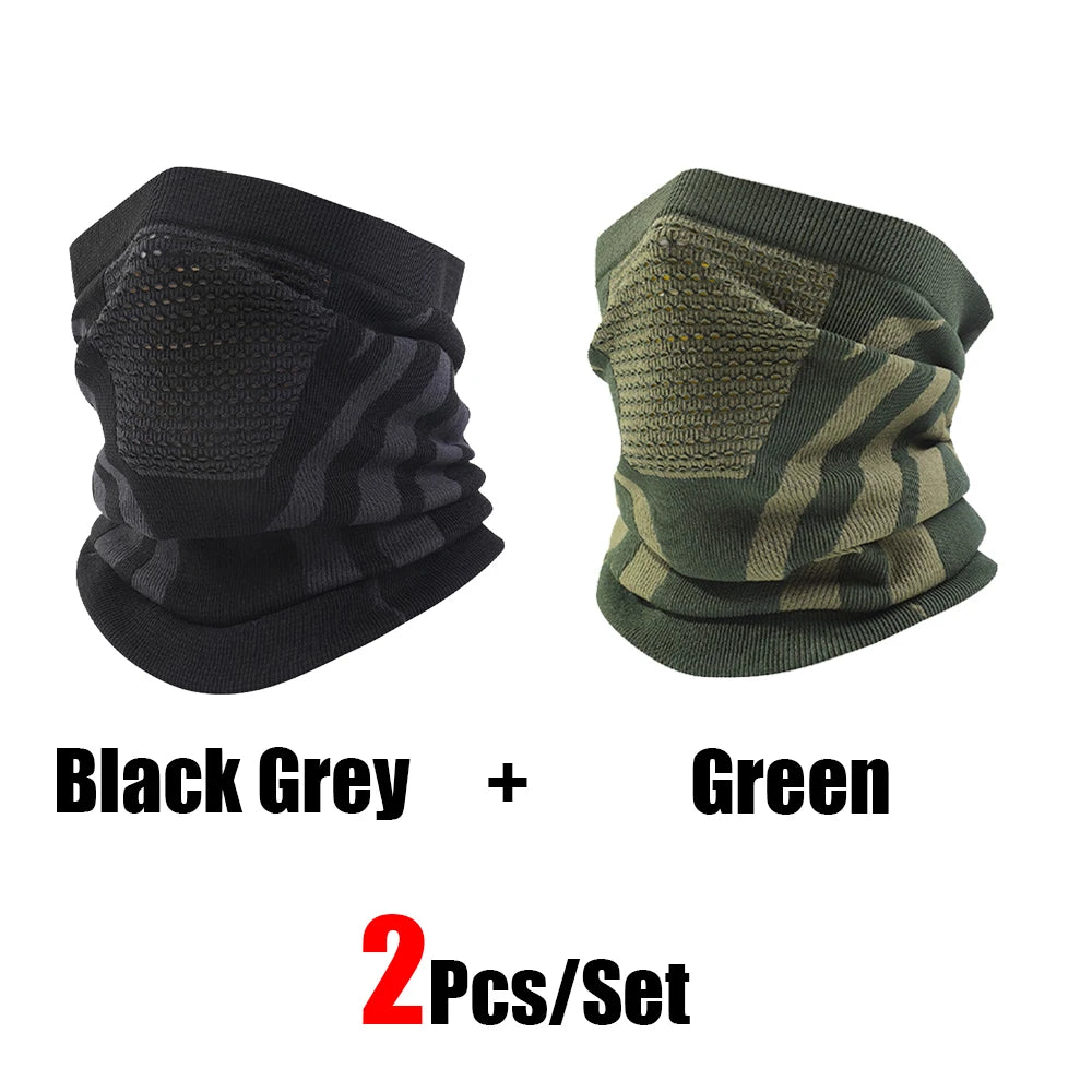 2Pcs/Set Unisex Winter Warm Skiing Mask Elastic Breathable Outdoor Sports Running Fishing Multi-Functional Neck Warmer Headscarf