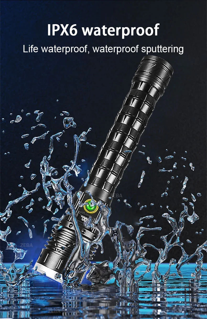 10000000lm Most Powerful Led Flashlight Rechargeable Type-c Flashlight Long Range 2000m Tactical Torch Light For Camping Hunting