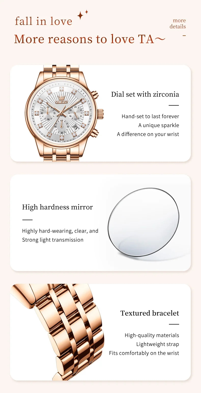 OLEVS 3669 Womens Watch Fashion Brand Waterproof Luminous Multifunctional Chronograph Quartz Watch Date Ladies Watches With Box