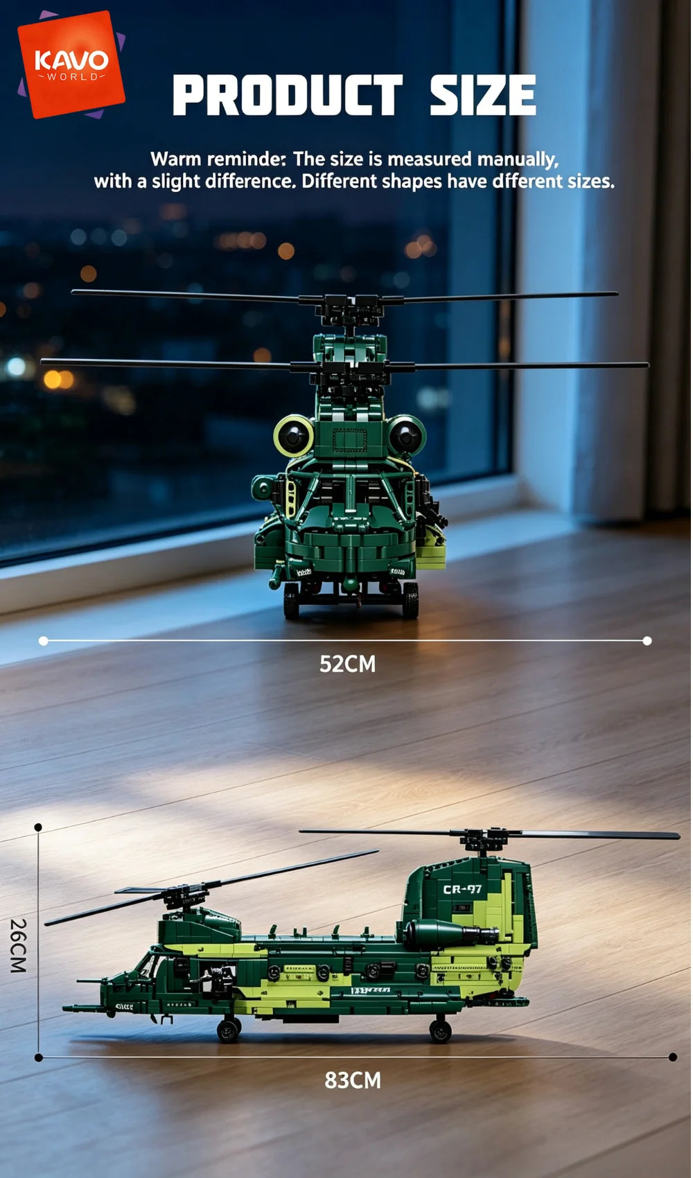 KAVOWORLD 1826pcs 32inch Heavy Transport Helicopter Building Block Model Airplane Toy Set Easy DIY Assembly Aircraft Building Bricks Model Tandem Rotor Construction Kit Display Toy As Halloween Christmas Thanksgiving New Year