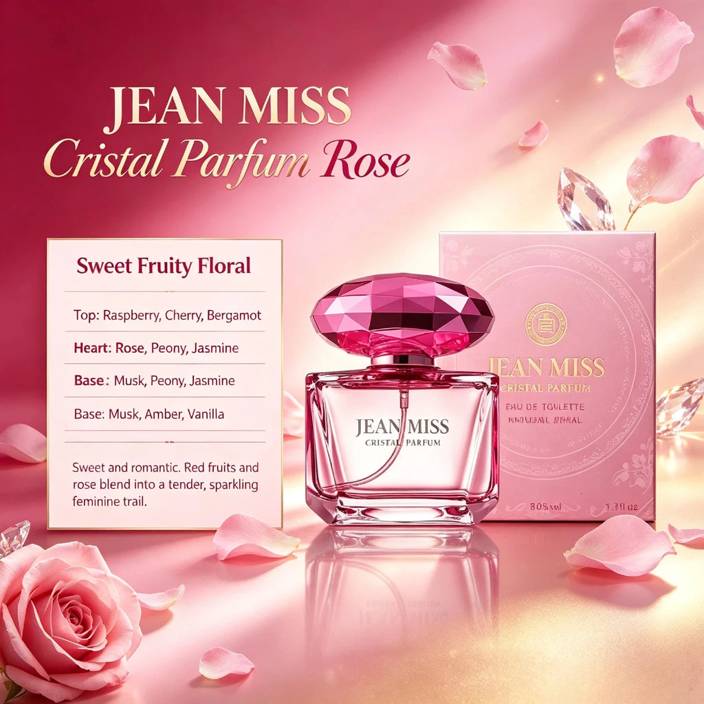 Luxury JEAN MISS Perfume for Women, Elegant Teardrop Bottle with Crystal Diamond Cap, Romantic Floral Long Lasting Eau de Parfum