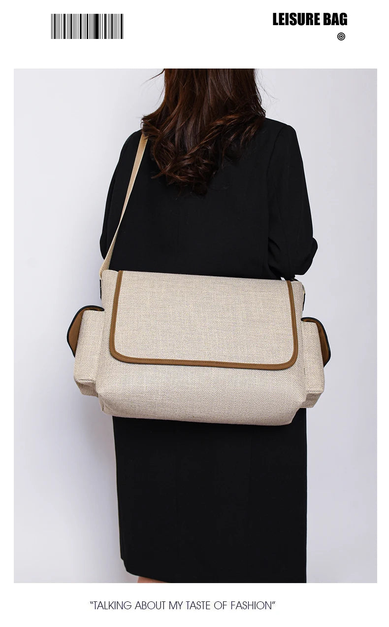 New Women's Large Capacity Canvas Shoulder Bag Casual Tote Handbag Trendy Messenger Bag for Everyday Use
