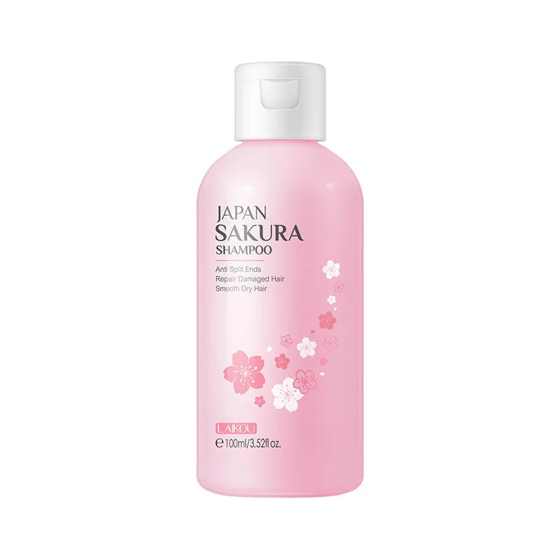 LAIKOU Japan Sakura Shampoo 100ml Travel Size Repair Split Ends Smooth Dry Damaged Hair Cherry Blossom Fragrance Hair Wash