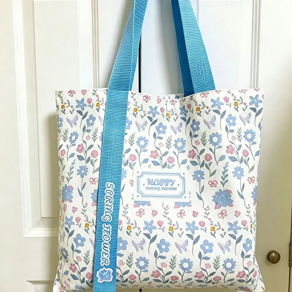 Portable Floral Canvas Tote Bag Large Capacity Reusable Commute Handbag Lightweight Shopping Bag For Work