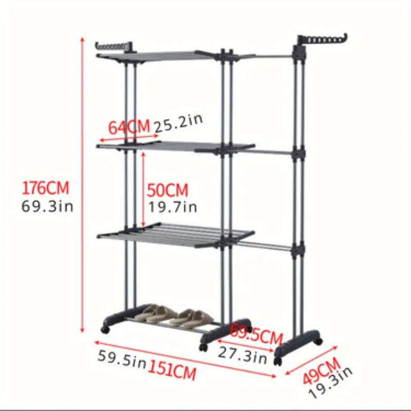 Clothes Rack Foldable Drying Rack 4 Tiers with Wheels Large Laundry Rack for Indoor and Outdoor Use