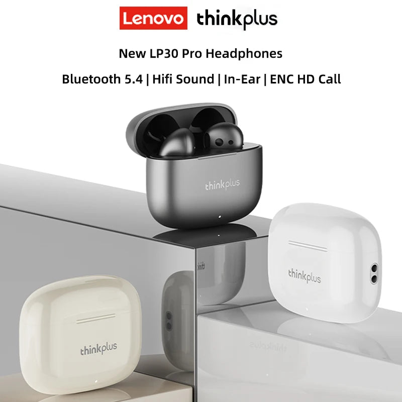 Lenovo LP30 Pro Headphones Wireless Bluetooth 5.4 Earphones TWS Hifi Sound Earbuds Gaming Sports Music Headset HD Call with Mic