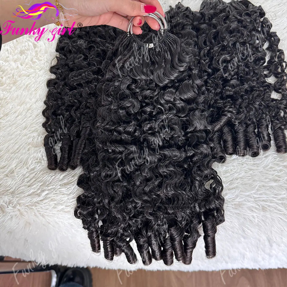 12A Burmese Curly Feather Crochet Human Hair 60g Knotless Pre-Separated Feather Human Hair Crochet Bundles Remy Hair Extensions