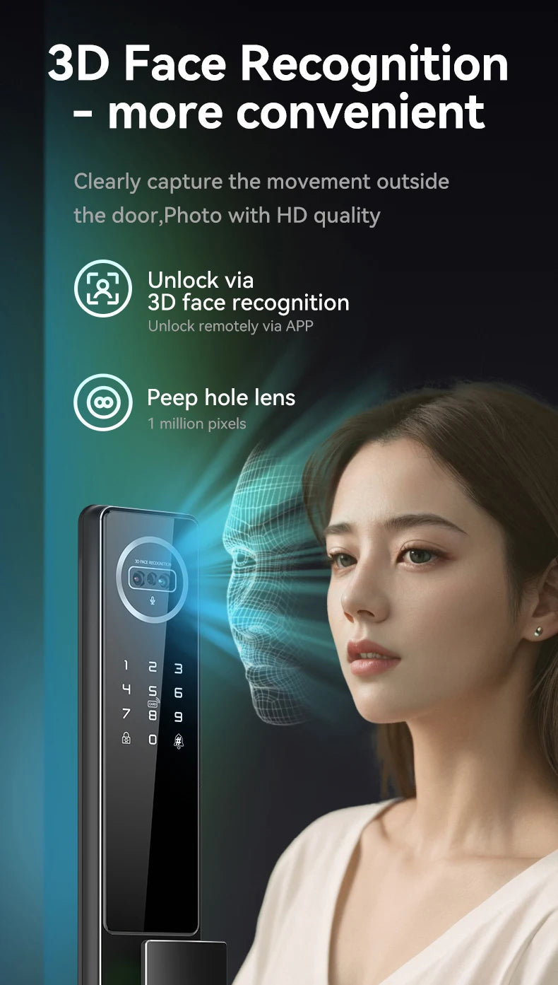 Glomarket Tuya Wifi App Unlock Digital Door Lock 3D Face Fingerprint Recognition Smart Video Intercom Aluminum Door Cloud
