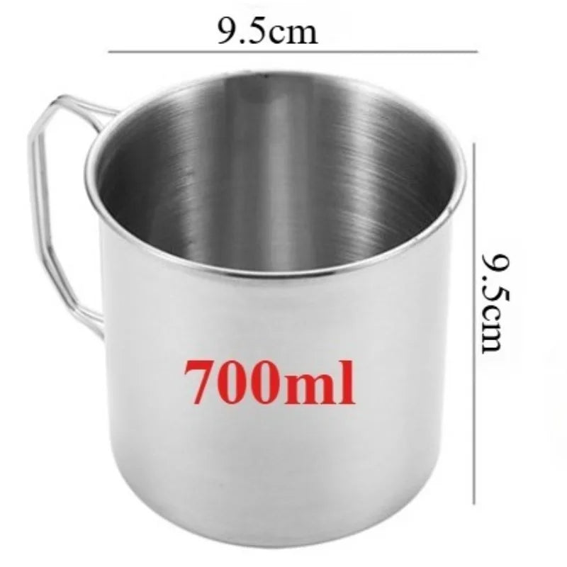 Stainless Steel Camping Cup 250/350/500/700ml Portable Mountaineering Cups With Foldable Handle Outdoor Water Mug Drinkware