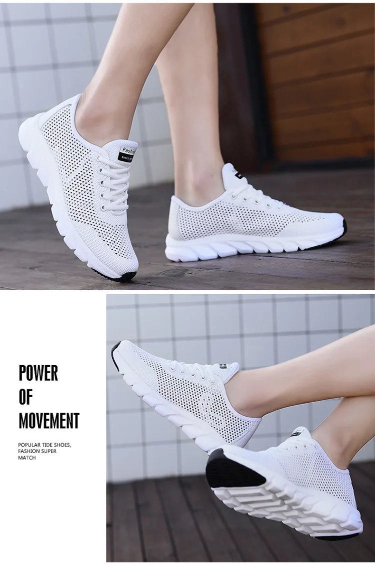 White Mesh Shoes Woman Summer Breathable Flat Sneakers Sports Tennis Shoes for Women Casual  Lightweight Running Shoes Ladies