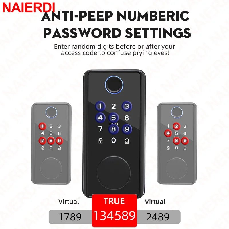 NAIERDI Smart Door Lock Tuya Fingerprint Keyless Entry Door Lock Anti-theft Security Digital Electronic Locks Door Hardware