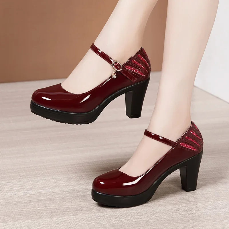 6 8 10cm Small Size 32-43 Shallow Patent Leather Shoes Women Mary Janes 2025 Fall Block Heels Shoes Platform Pumps Office Mom