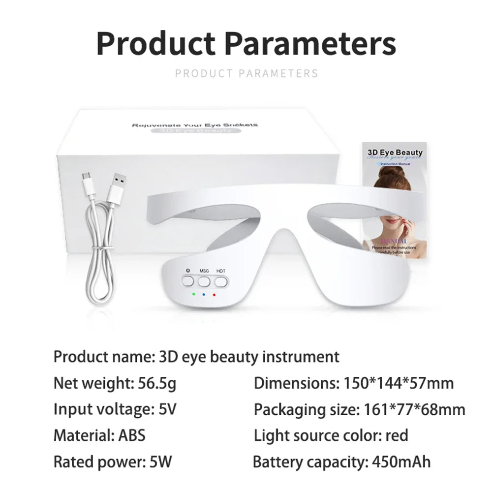 Smart Eye Massager 3D Red Light Eye Fatigue Dark Circles Relaxing Under-Eye Glasses Massage Beauty Machine