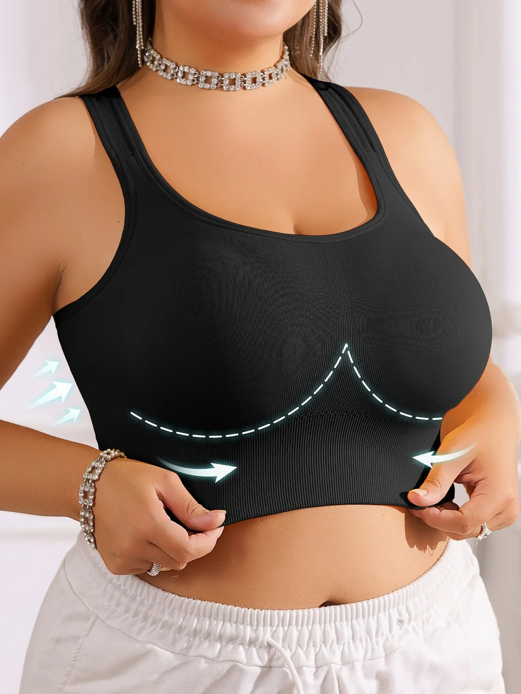 Plus Size Women's Sports Bra with Cross Straps And Padding,Push-Up,Comfortable,High-Elasticity,Breathable,Skin-Friendly