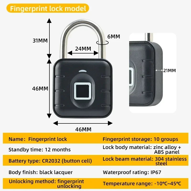 IP67 Waterproof Fingerprint Door Lock Button Cabinet Lock Gym Wardrobe Door Tuya Smart Password Padlock Electronic Door Lock