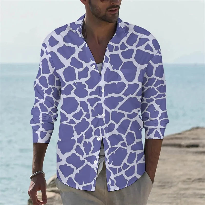 Men's shirt giraffe printed animal shirt autumn casual shirt men's cool shirt long sleeved pattern fun top size XS-6XL